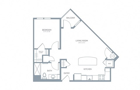 Floor plan for 1 bed, 1 bath, 730 sqft